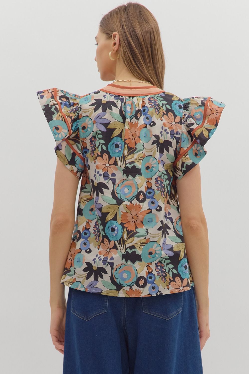 Rustic Bloom Flutter Blouse
