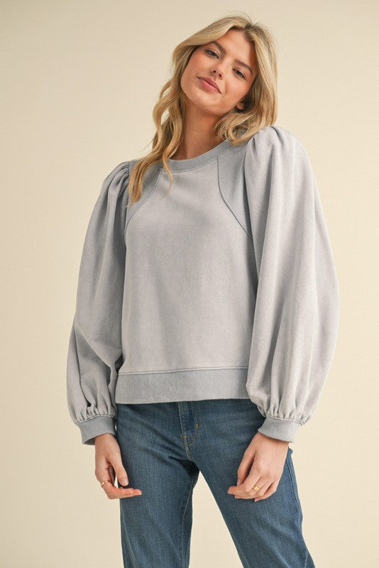 Puffed Perfection U-Neck Sweatshirt – Blue