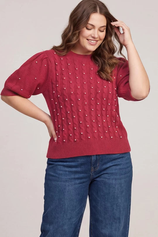 Merry & Bright Pearl Sweater – Red (Plus Size)