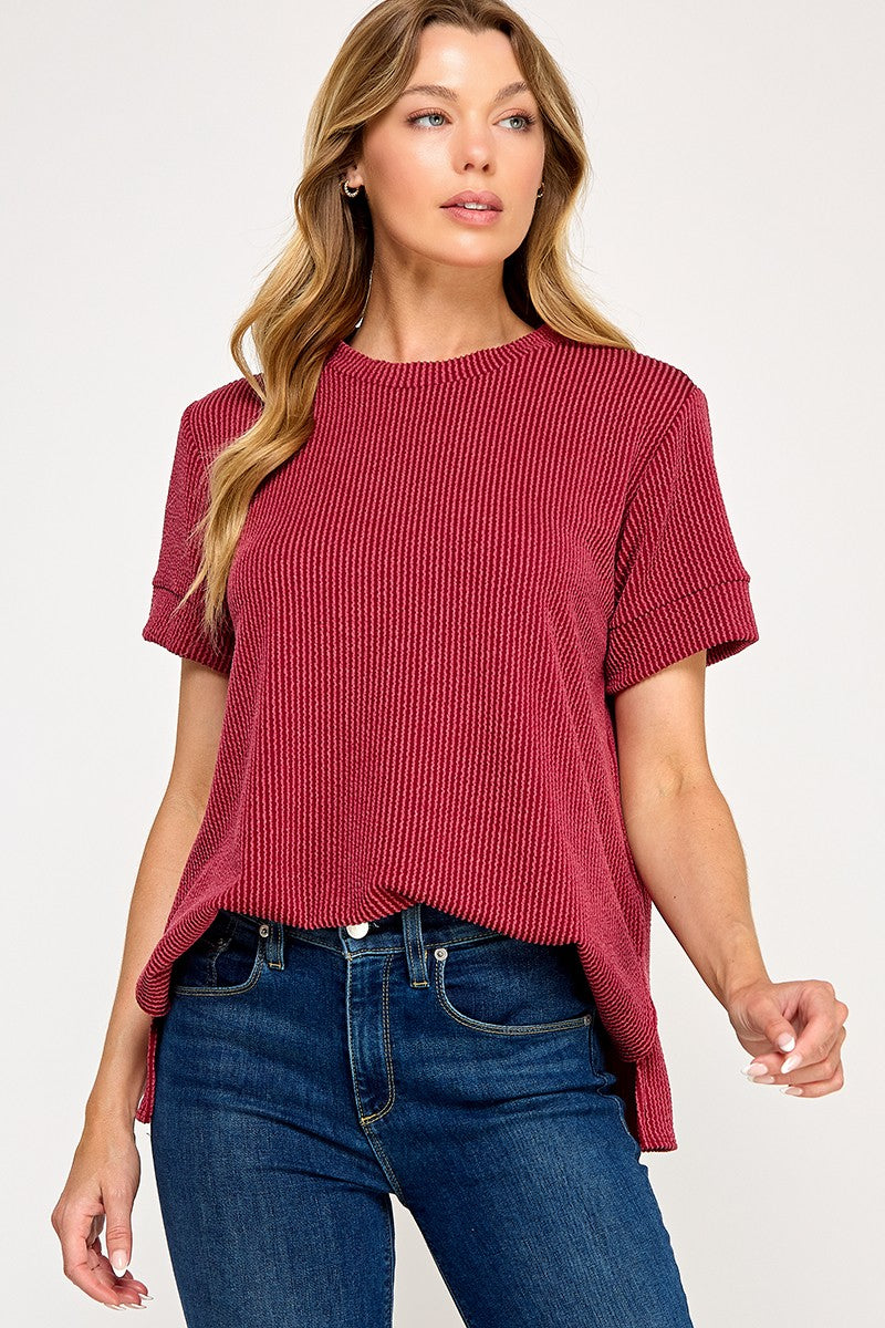 Textured Ease Top - Cranberry