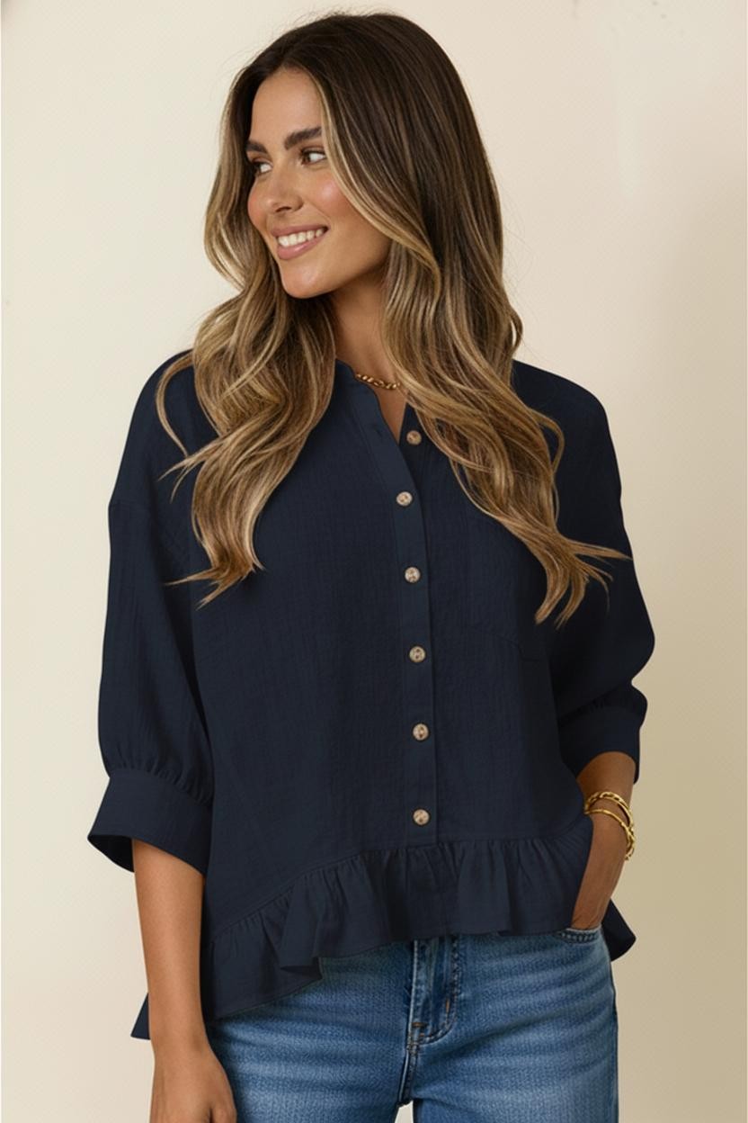 Easy Days Peplum Top - Navy