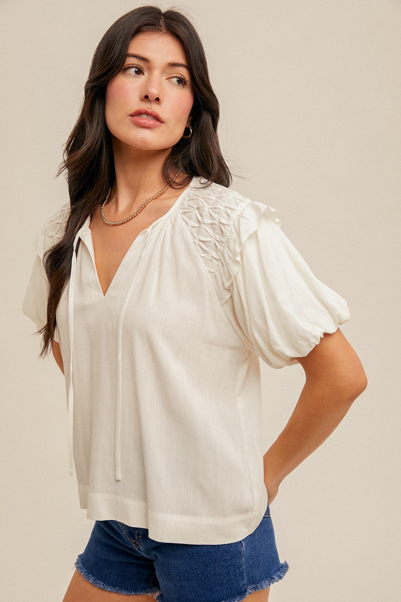 Luna Pin-Tuck Puff Sleeve Blouse