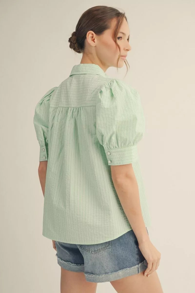 Mint Pearl Charm Stripe Top