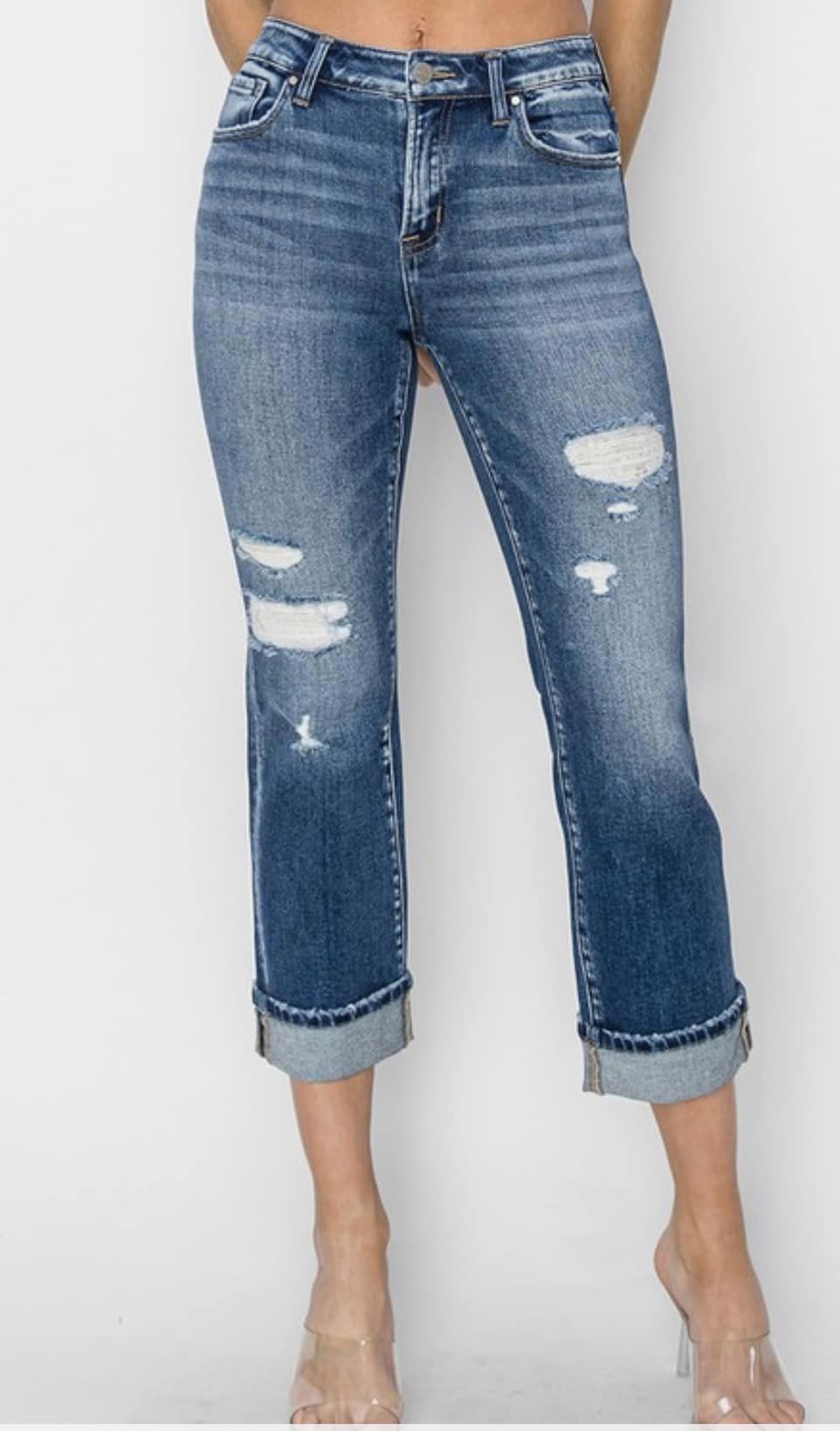 Mid Rise Ankle Straight Jean Cuffed - Risen