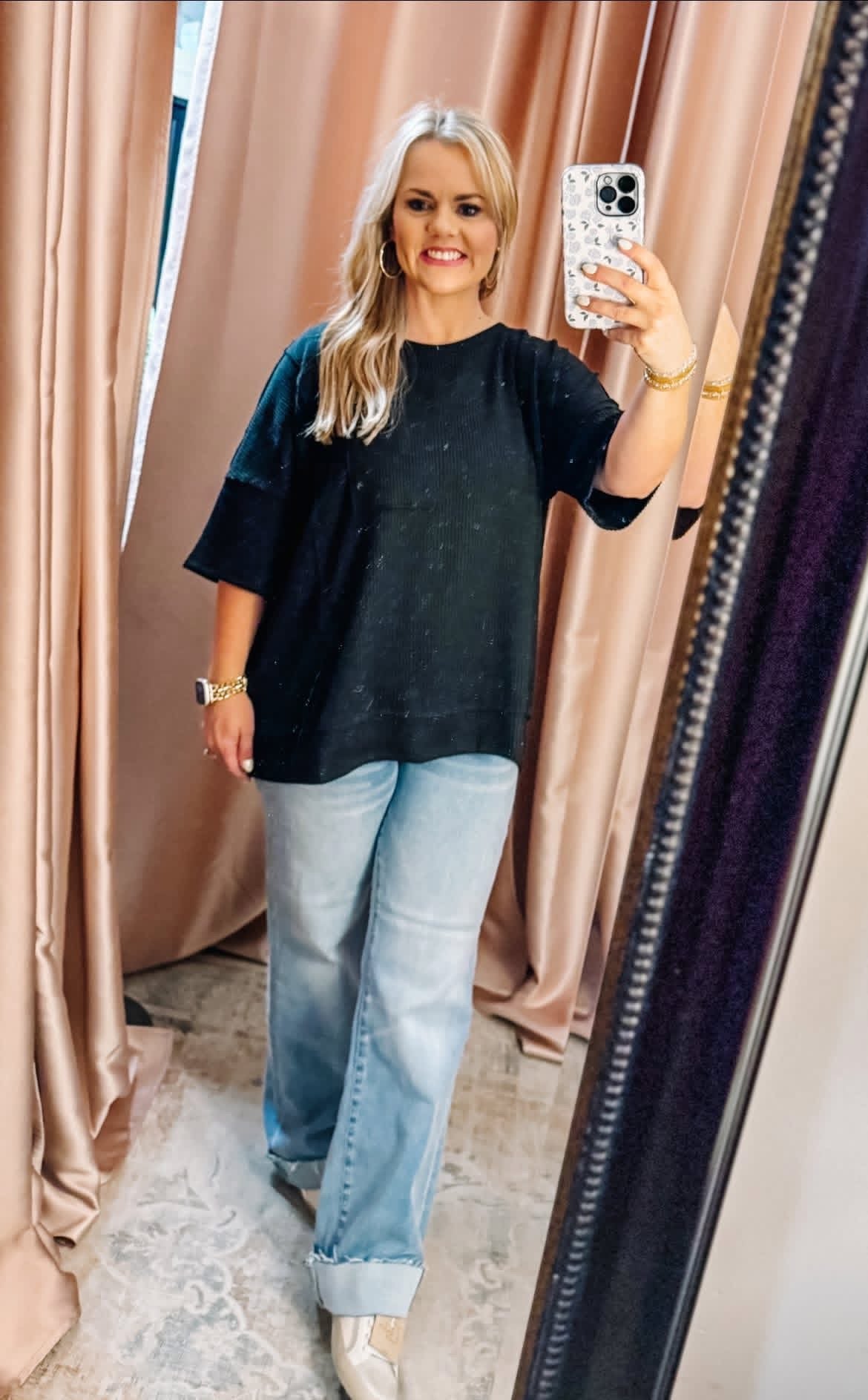 Half Sleeve Relaxed Pocket Blouse- Black