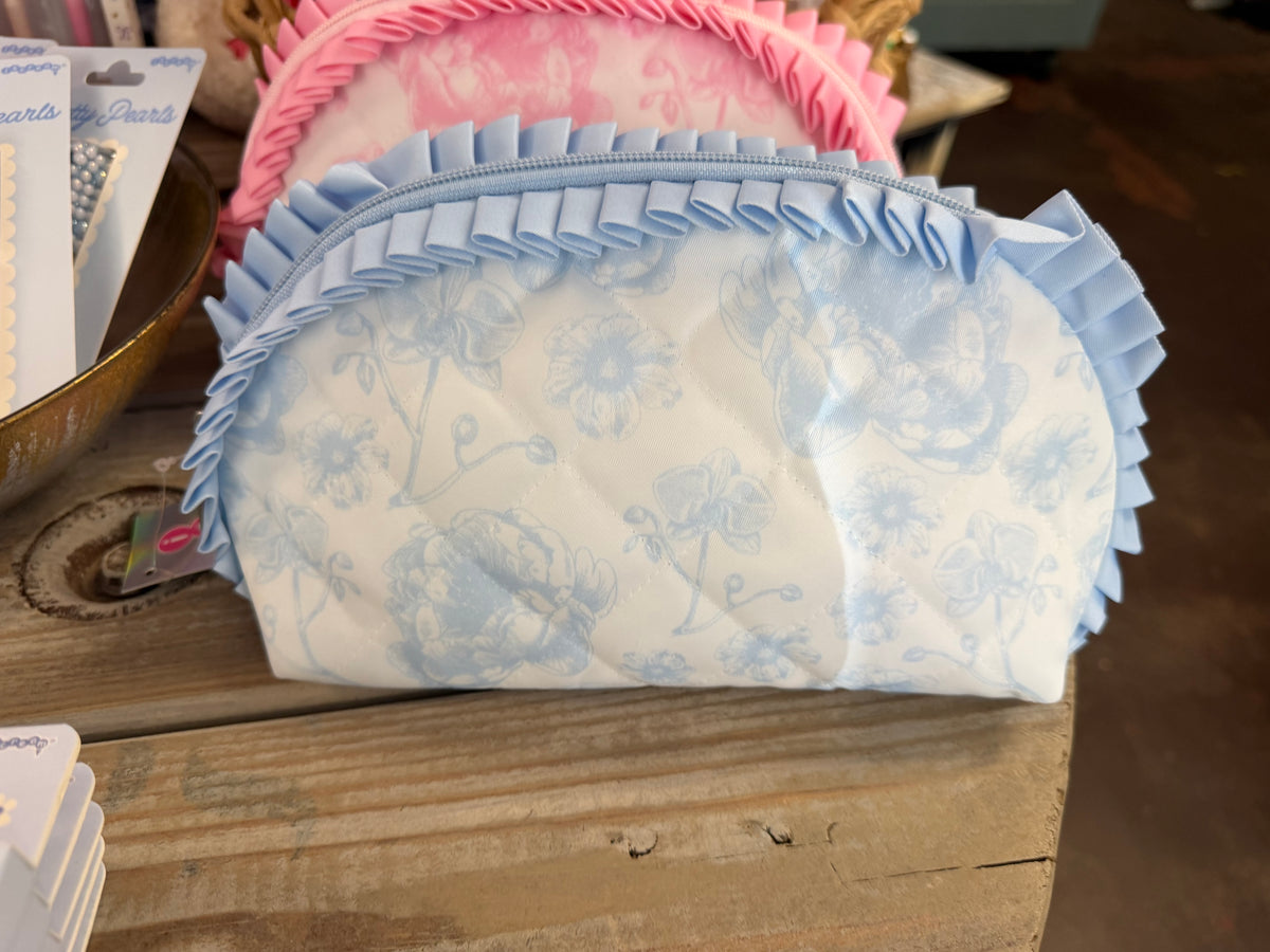 Beautiful Blue Toile Oval Cosmetic Bag