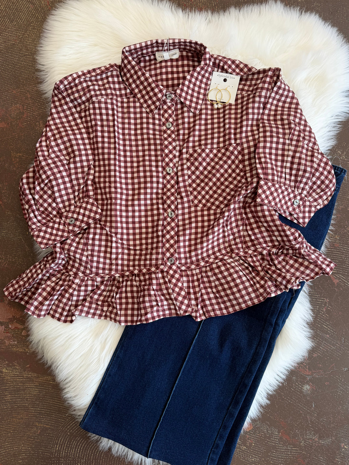 Red Bean Gingham Top