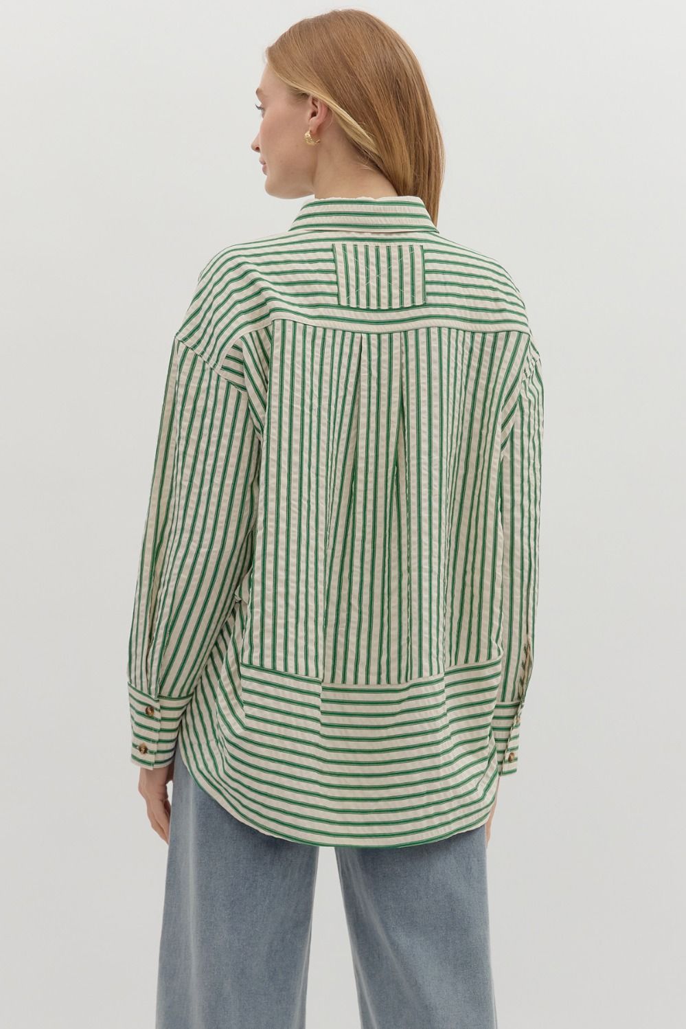 Green Striped Drape Back Shirt