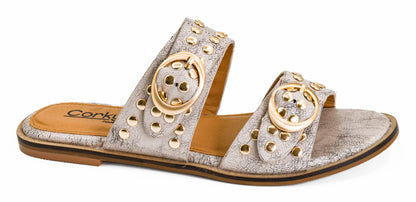 Corky’s Hey Hottie Sandals – Cream Crackle with Gold Studs