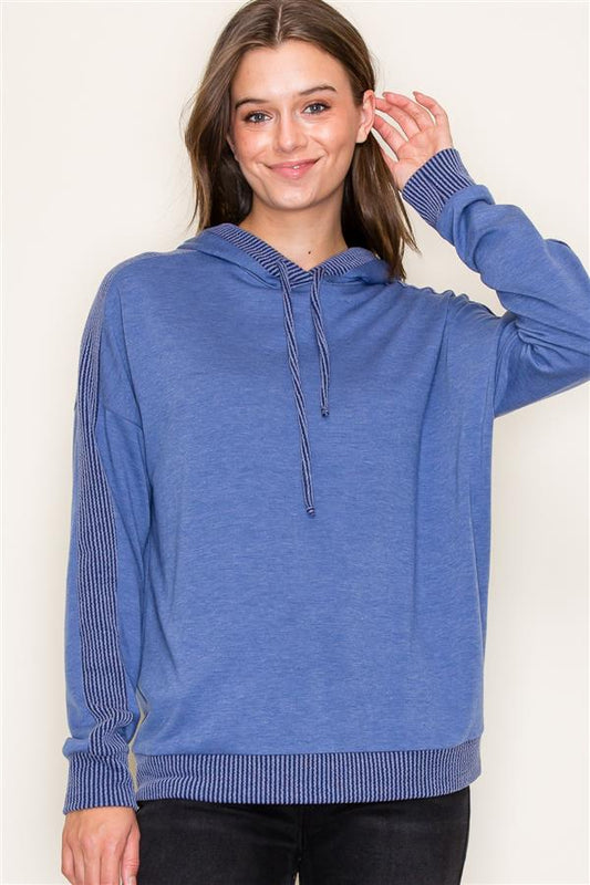 Terry Ribbed Hoodie - Denim