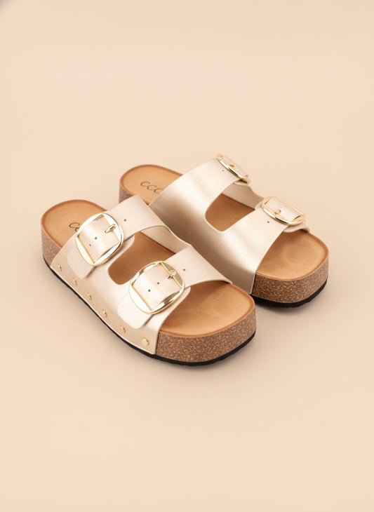 Golden Hour Buckle Slides – Champagne