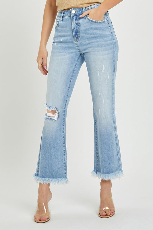 Risen Cropped Frayed Jeans