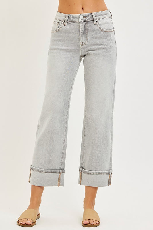 Silver Slate Cuffed Crop Straight Jeans
