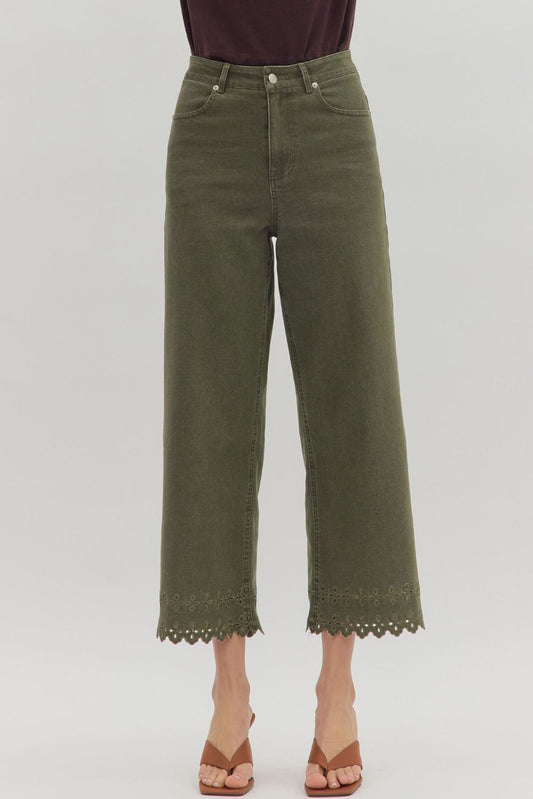 Embroidered Bloom Ankle Pants