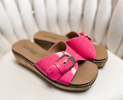 Corkys Reality Pink Patent Croco Slide
