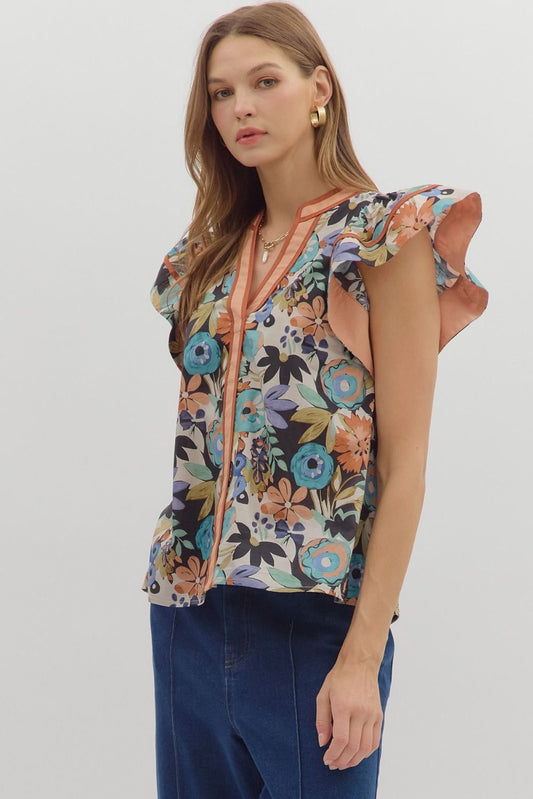 Rustic Bloom Flutter Blouse