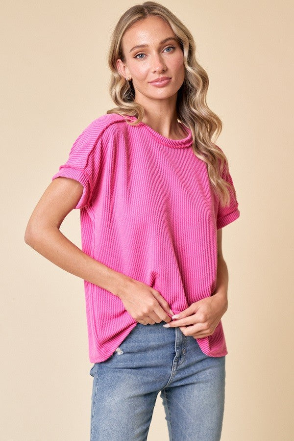 Fuchsia Glow Ribbed Tee