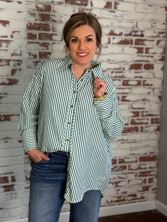 Southern Stroll Striped Button-Down Top