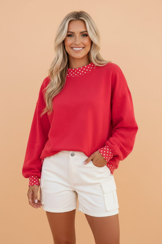 School Spirit Red Patchwork Sweatshirt – PREORDER
