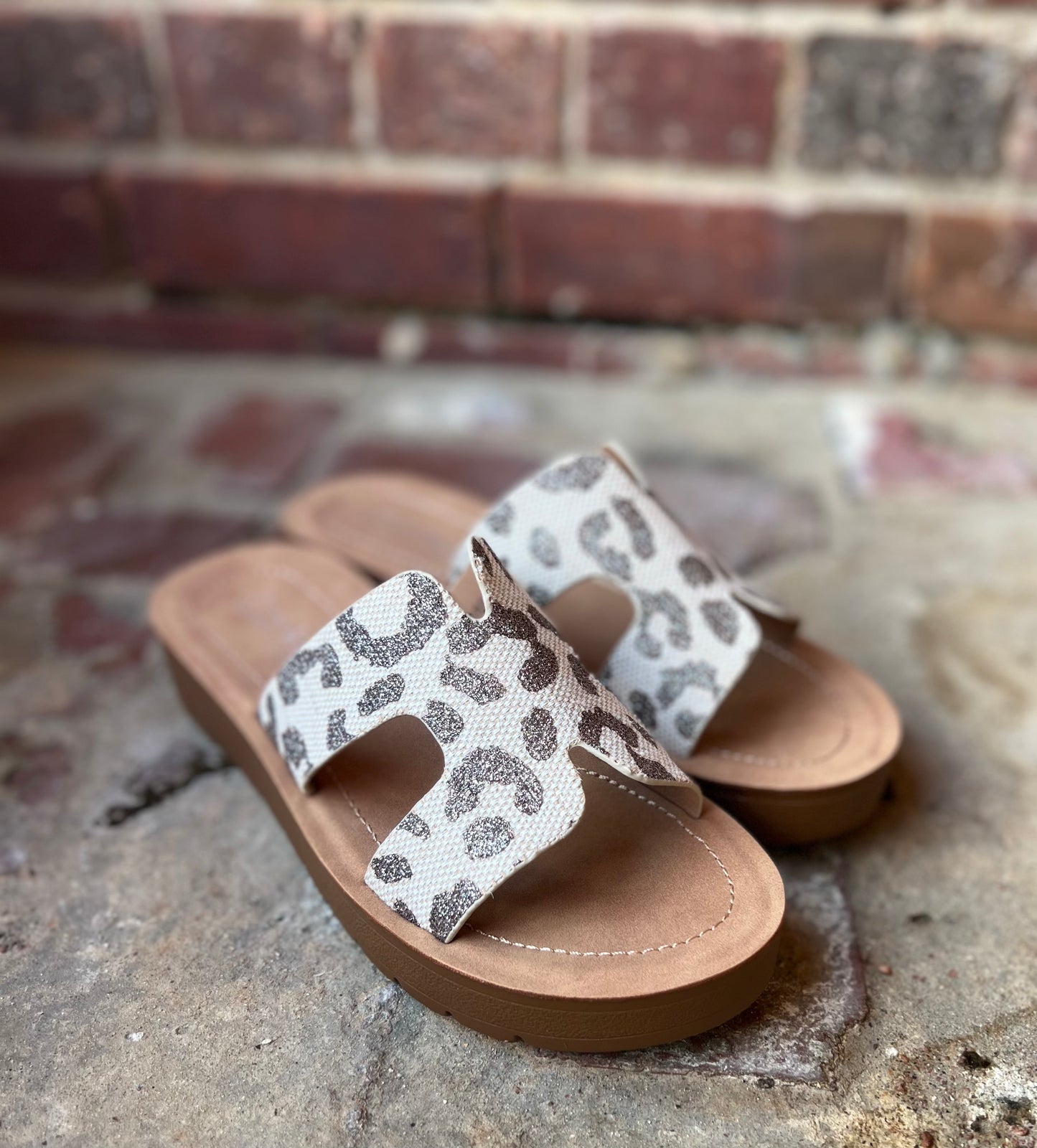 Hold Please Tan Sparkle Leopard Sandal By Corkys