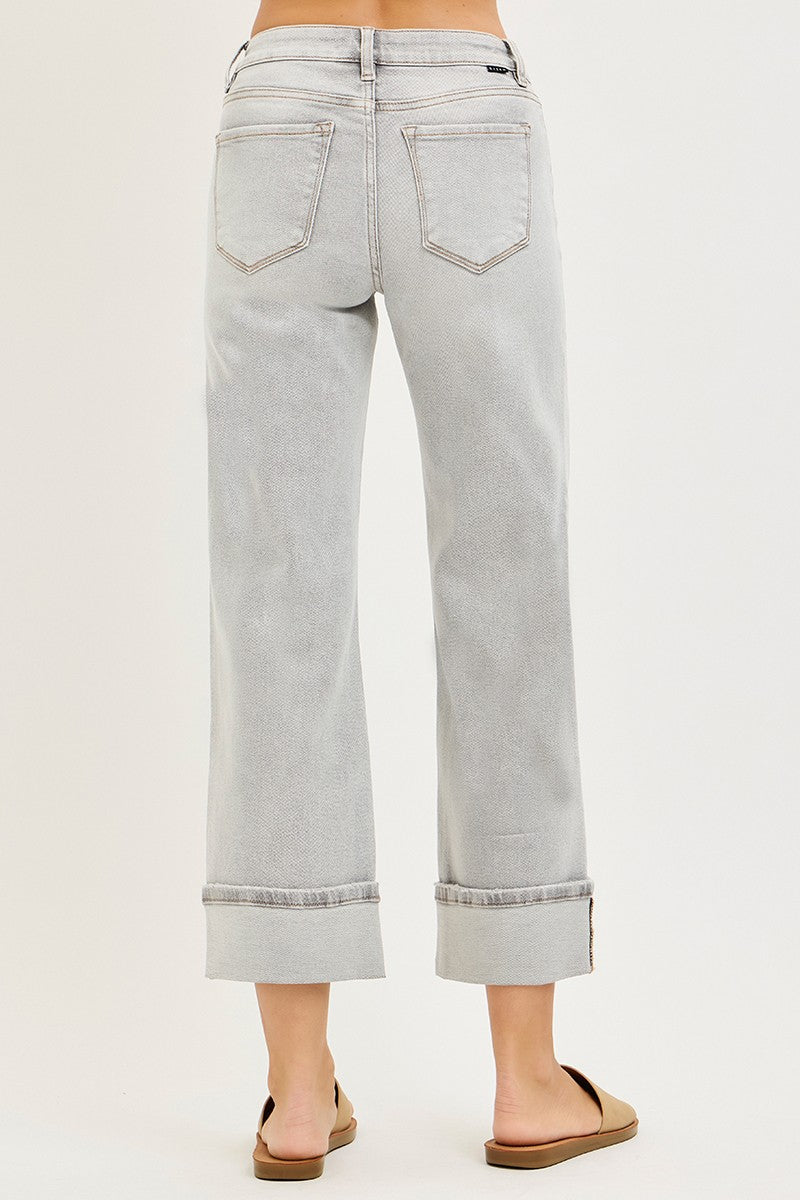 Silver Slate Cuffed Crop Straight Jeans