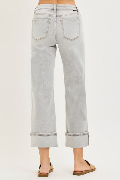 Silver Slate Cuffed Crop Straight Jeans