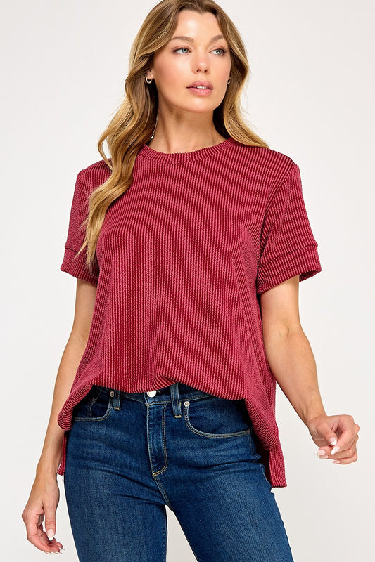 Textured Ease Top - Cranberry