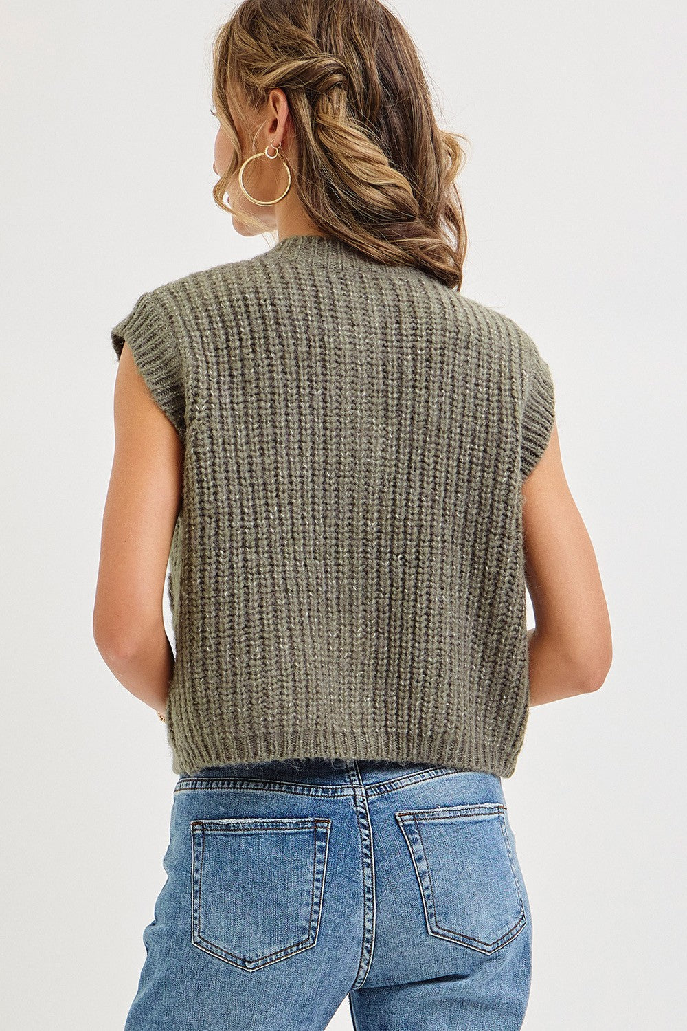 Sweater Knit Vest Top - Olive