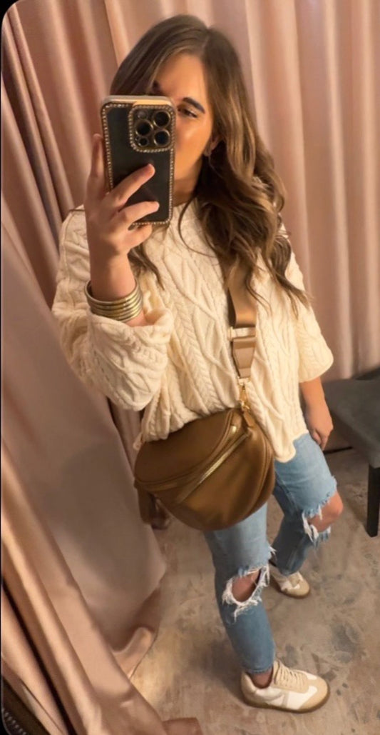 Camel Double Zipper Crossbody Bag