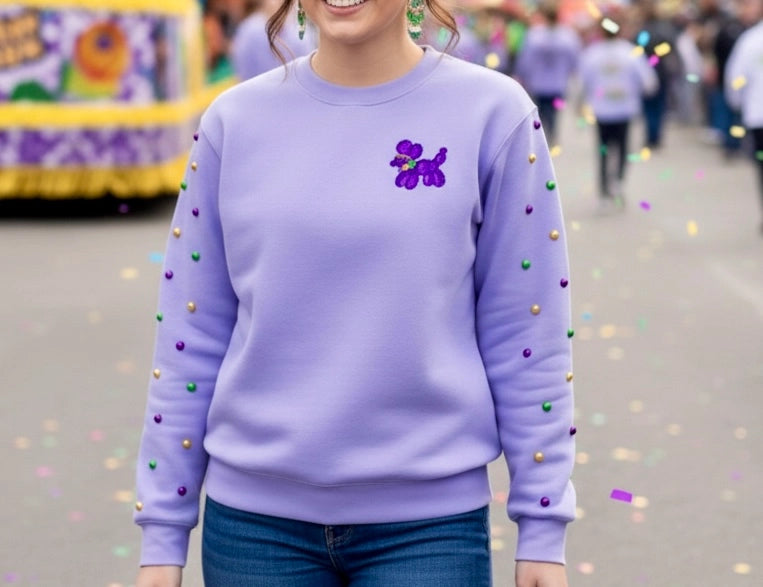 Mardi Gras Purple Sequin Embroidered Geaux Cup Sweatshirt