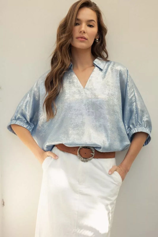 Blue Elegance Metallic Top