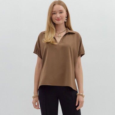 Mocha Moments Split Collar Top