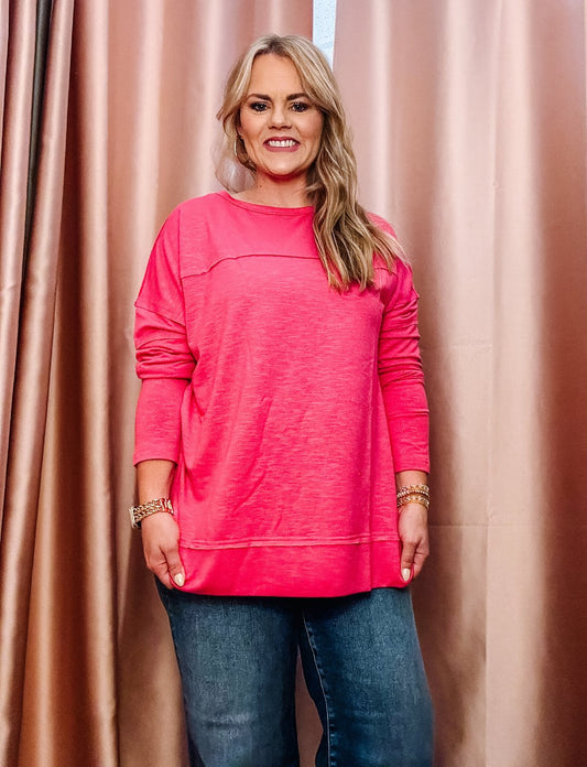 Pink Slub Long Sleeve Top