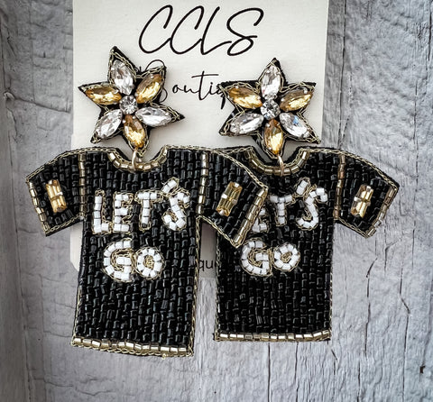 Let's Go Jersey Beaded Earring BLACK GOLD