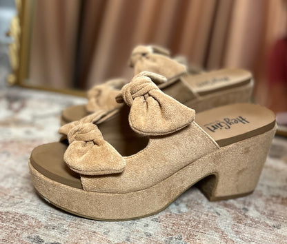 Corky's Camel Faux Suede Put A Bow On It Wedge