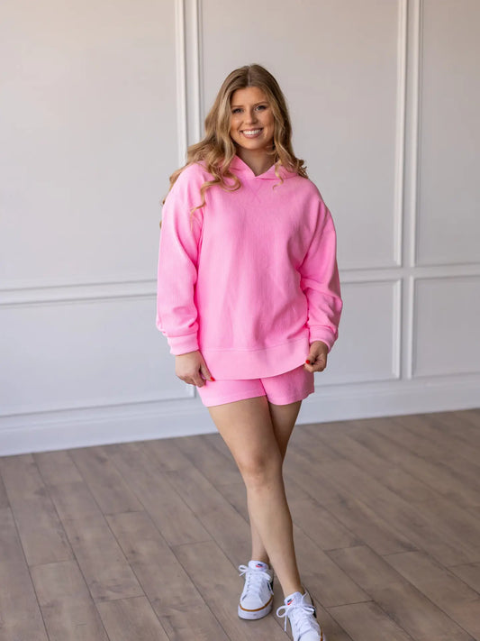 Neon Pink Corded Hooded Top
