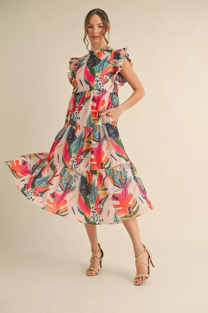 Tropical Grace Midi Dress – Taupe