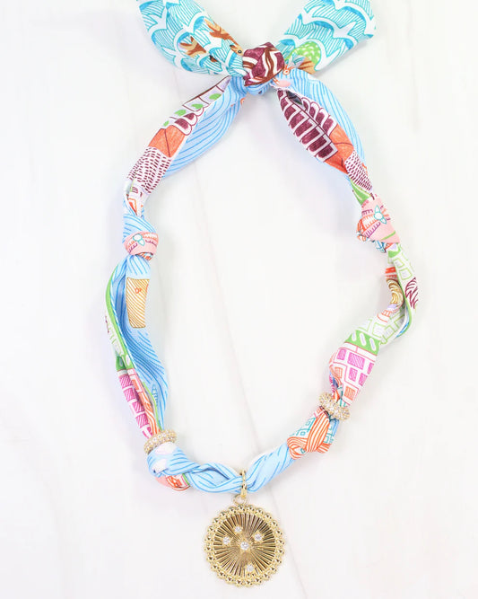 Scarf Charm Necklace Blue Orange