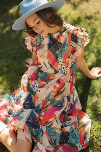 Tropical Grace Midi Dress – Taupe