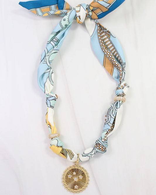 Scarf Charm Necklace Light Blue