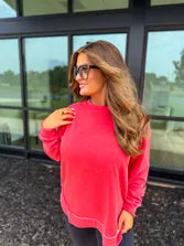 Red Ash Wash Round Hem Pullover