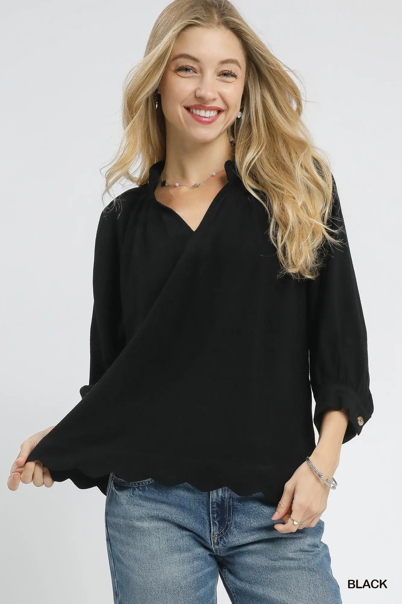 Scallop Hem Boho Blouse