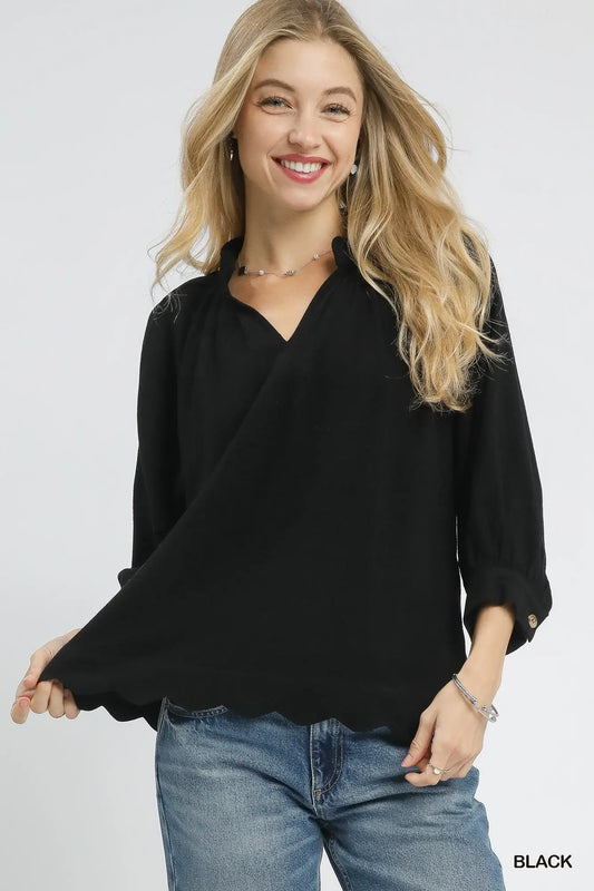 Scallop Hem Boho Blouse
