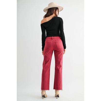 Cranberry Crush High Rise Straight Ankle Jeans