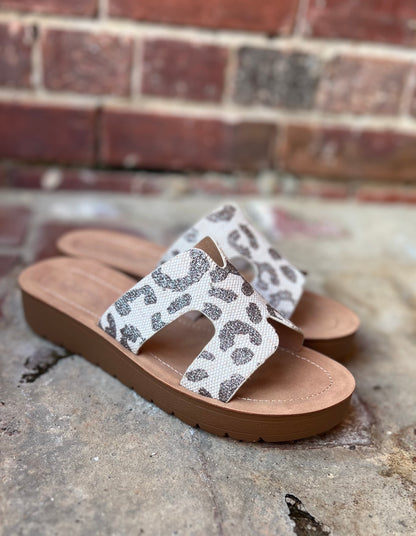 Hold Please Tan Sparkle Leopard Sandal By Corkys