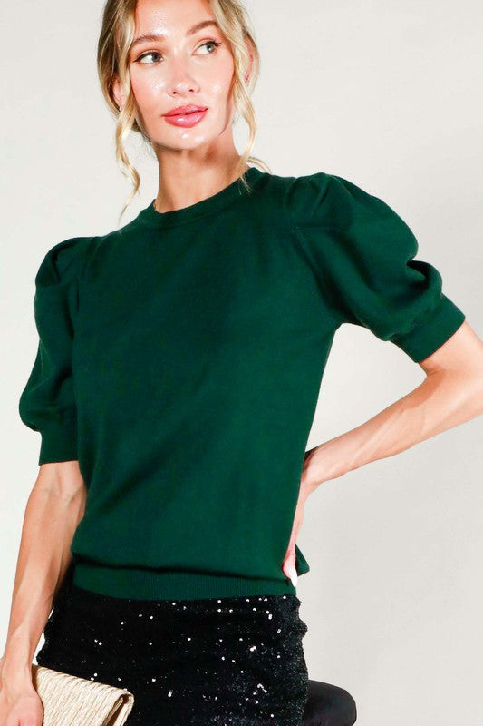 Hunter Green Puff Sleeve Top