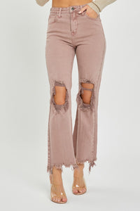 Mauve High Rise Distressed Jean By Risen
