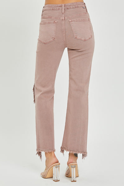 Mauve High Rise Distressed Jean By Risen
