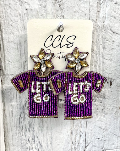 Let's Go Jersey Beaded Earring PURPLE GOLD