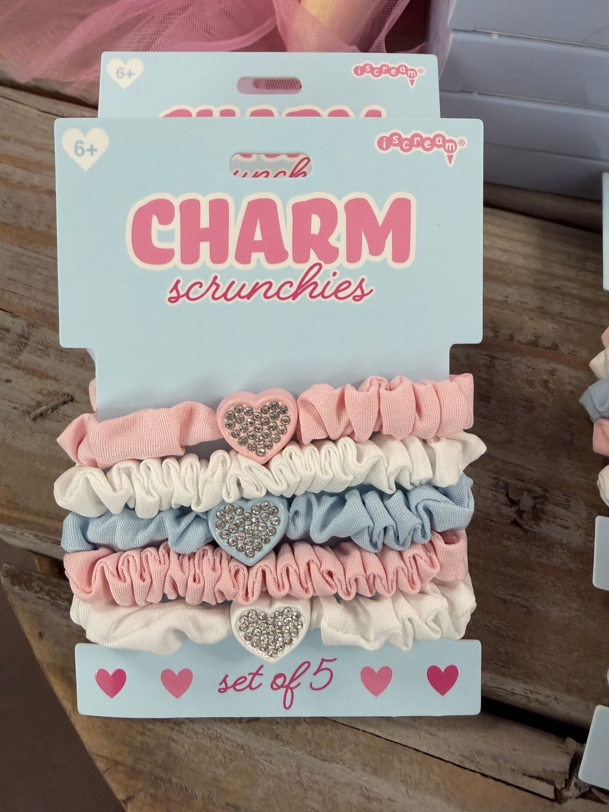 Heart Charm Scrunchies Set